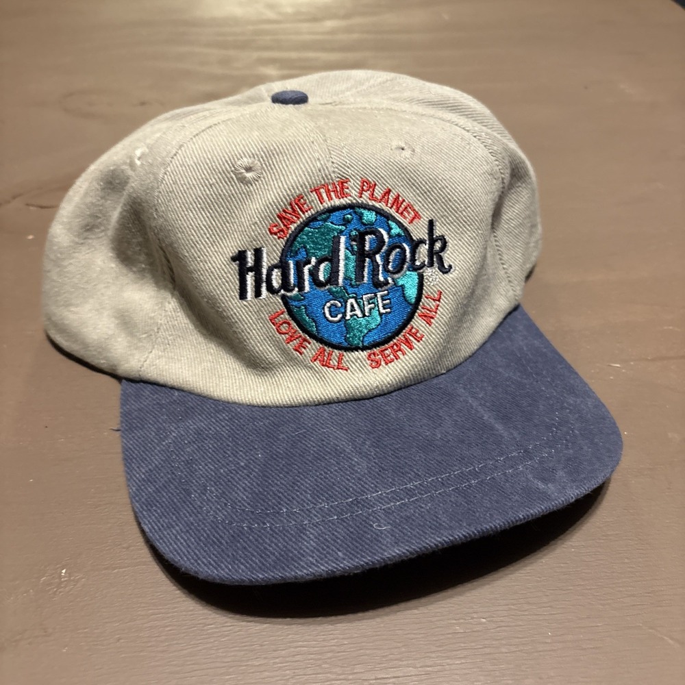 Hard Rock Cafe Hat Men Vintage Snapback Tan Grey Cap Save Planet Las Vegas